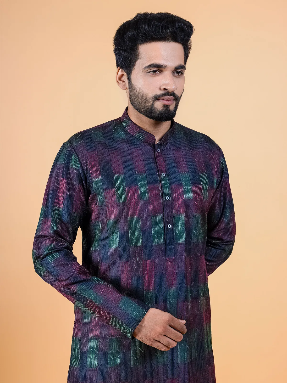 Navy and wine silk kurta suit