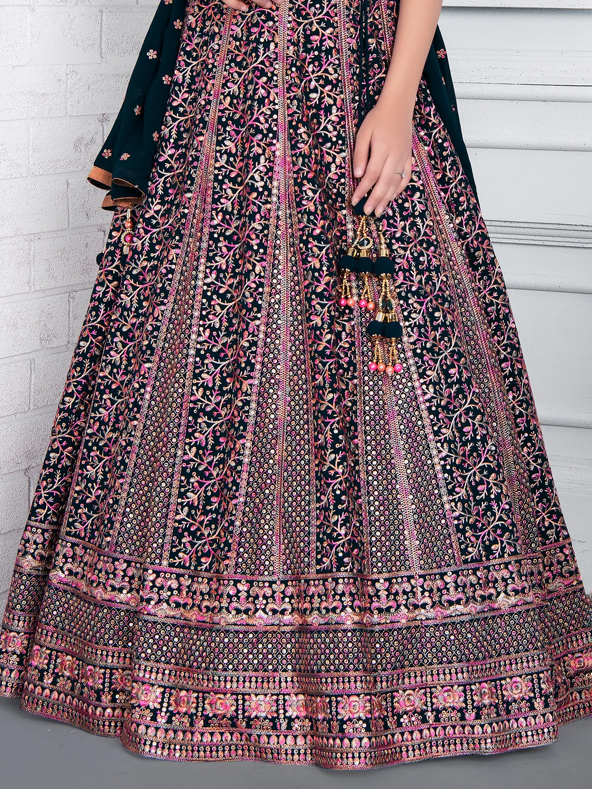 Navy art silk embroidered lehenga choli with dupatta