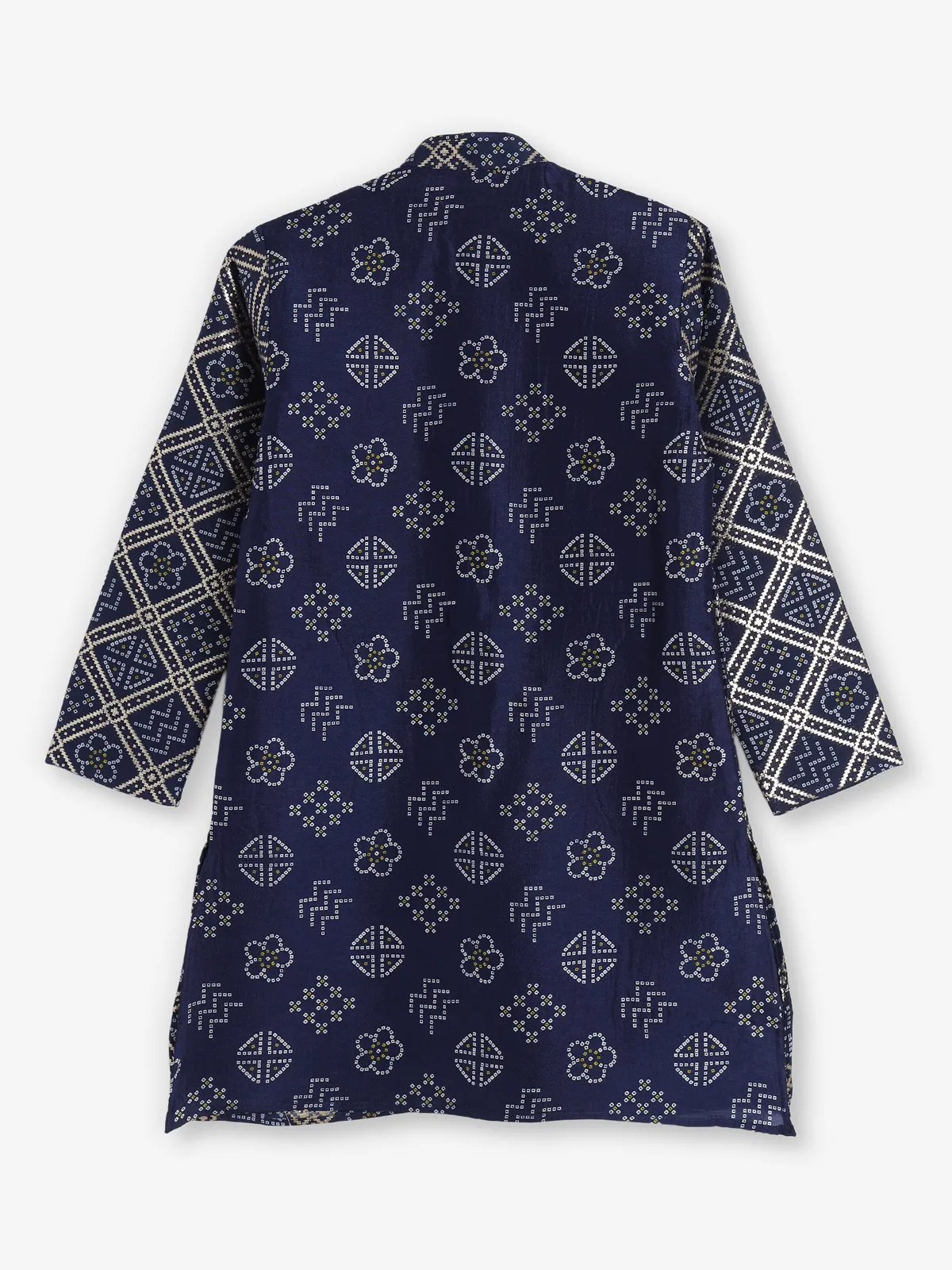 Navy blue bandhej printed zari work kurta suit