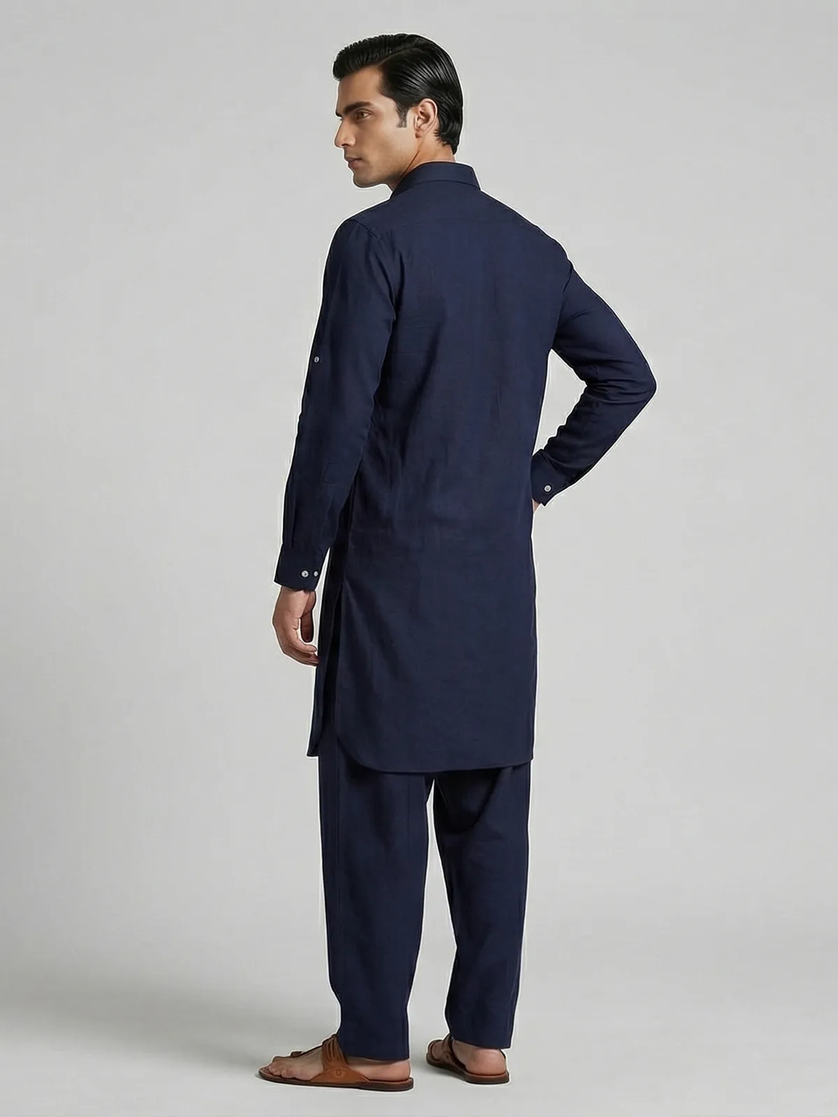 Navy blue cotton silk festive pathani suit-G3-MPS4348 | Australia