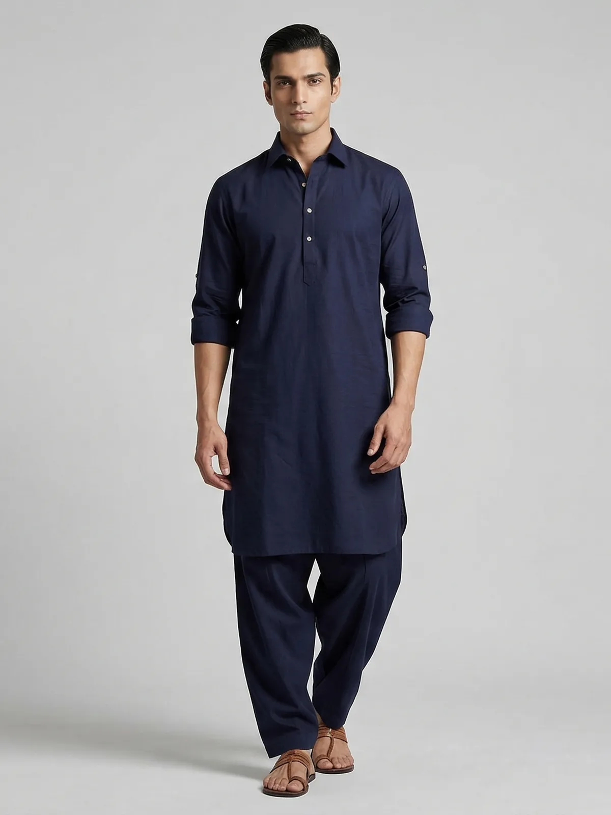 Navy blue cotton silk festive pathani suit-G3-MPS4348 | Australia