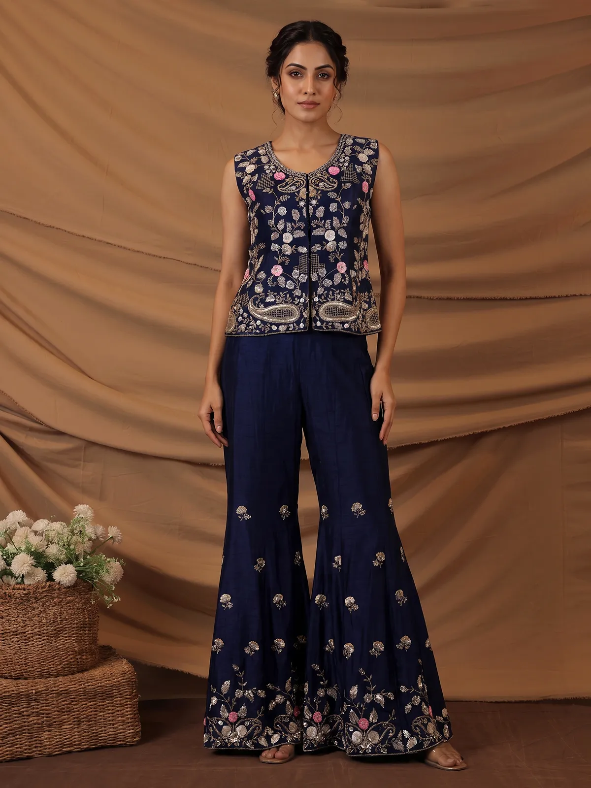 navy blue sharara dress Navy Blue Sitara Sequin Work Georgette Sharara Suit 40 / Navy / Georgette