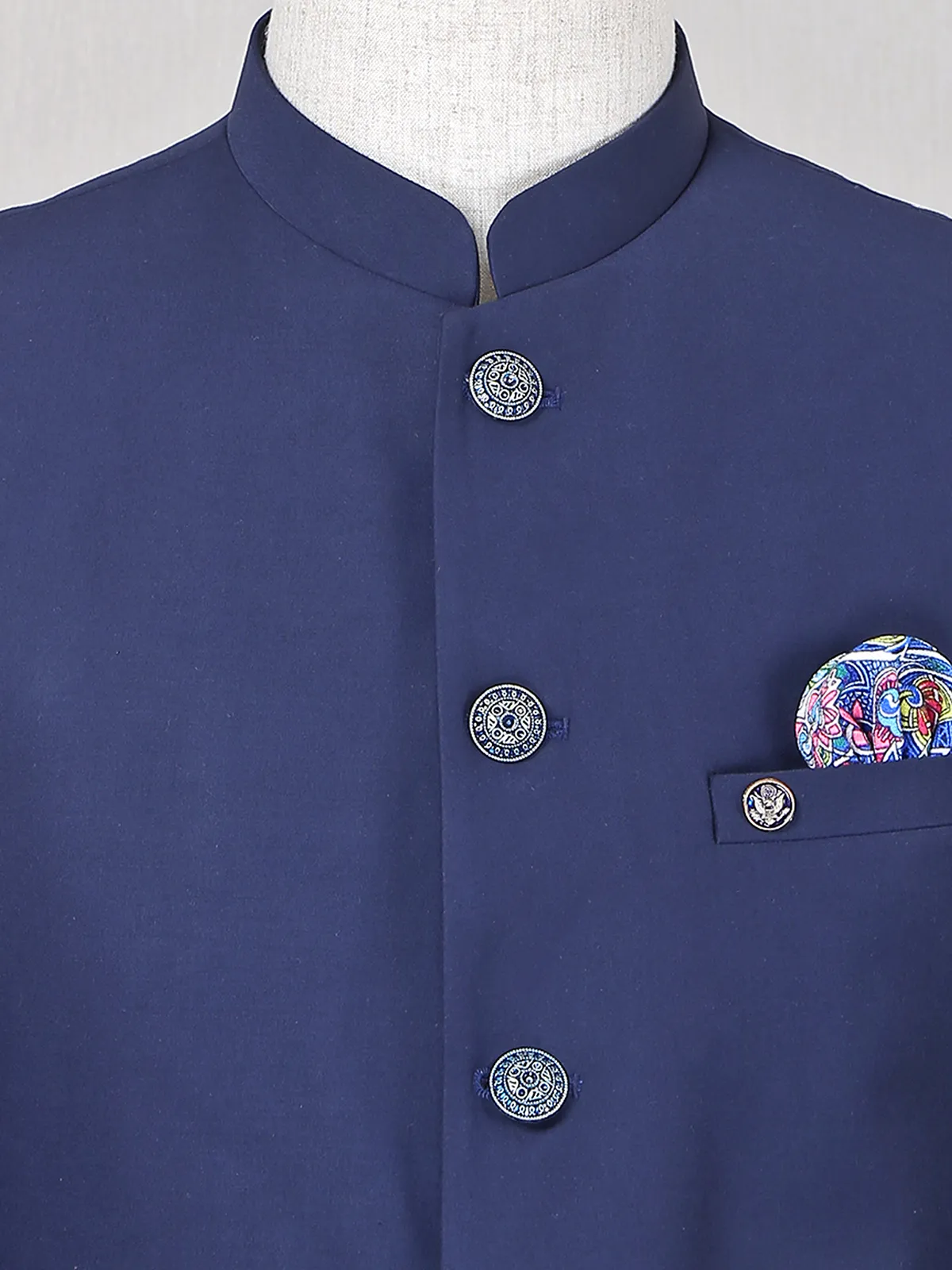 Navy color solid jodhpuri suit in terry rayon