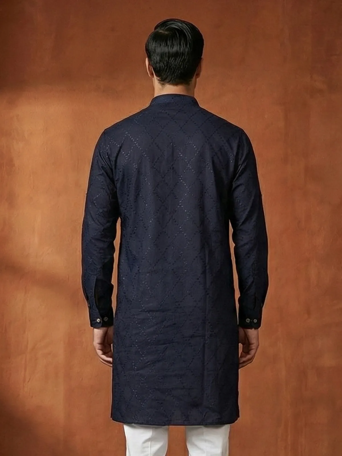 Navy cotton thread work festive wear kurta