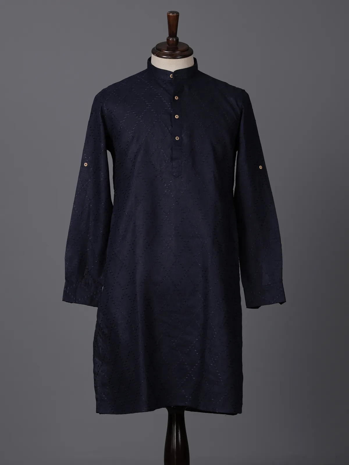 Navy cotton thread work festive wear kurta