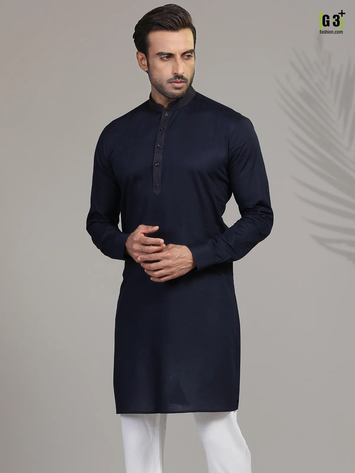 Navy full sleeves kurta in cotton