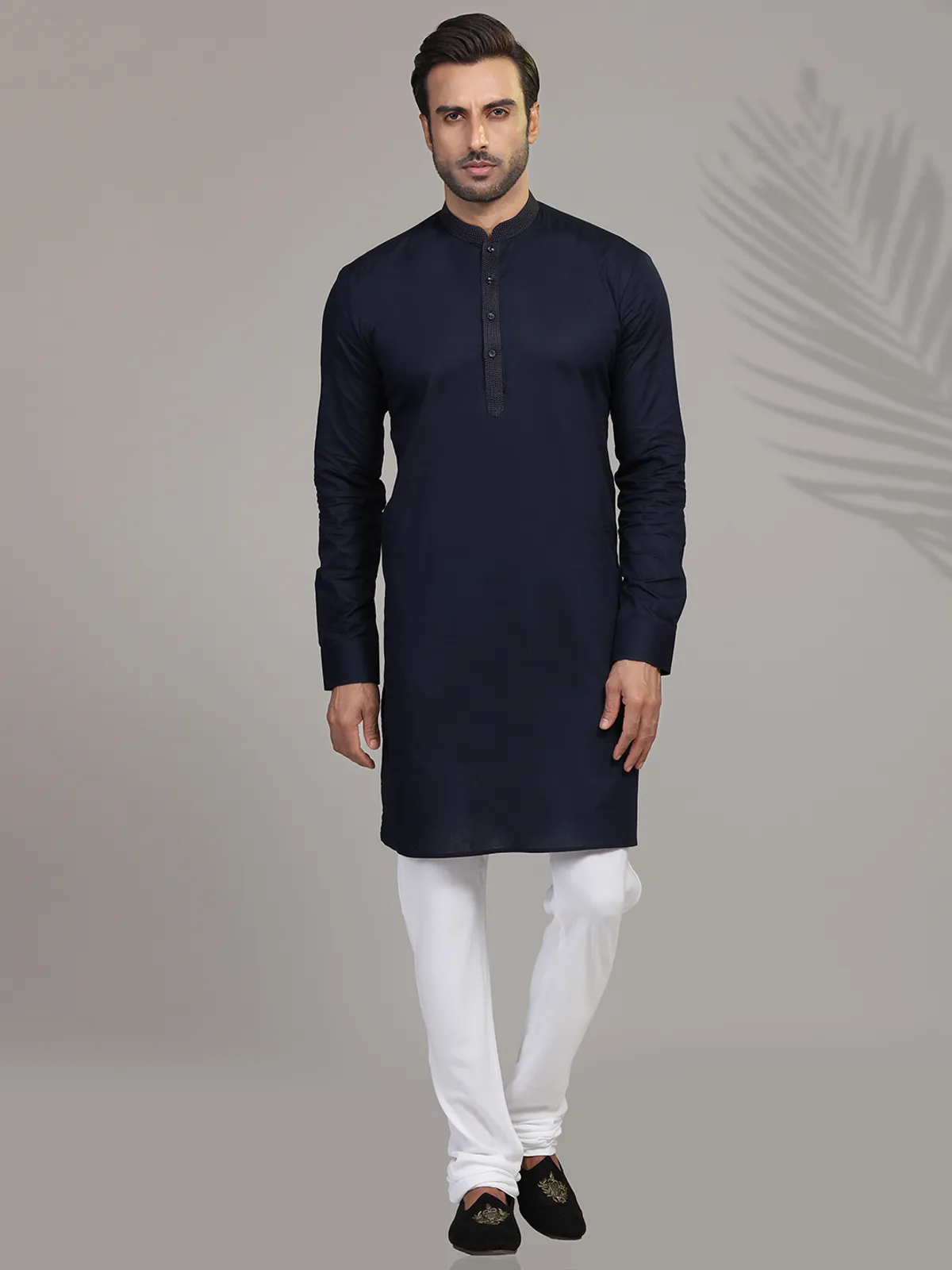 Navy full sleeves kurta suit for festive