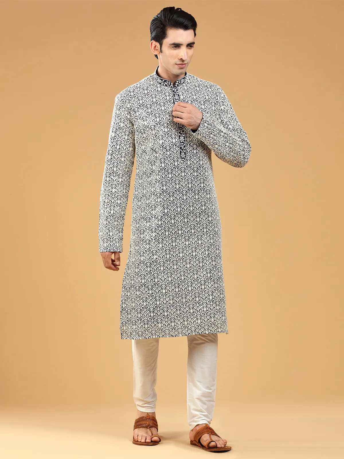 Navy georgette  Men Kurta pajama for festive