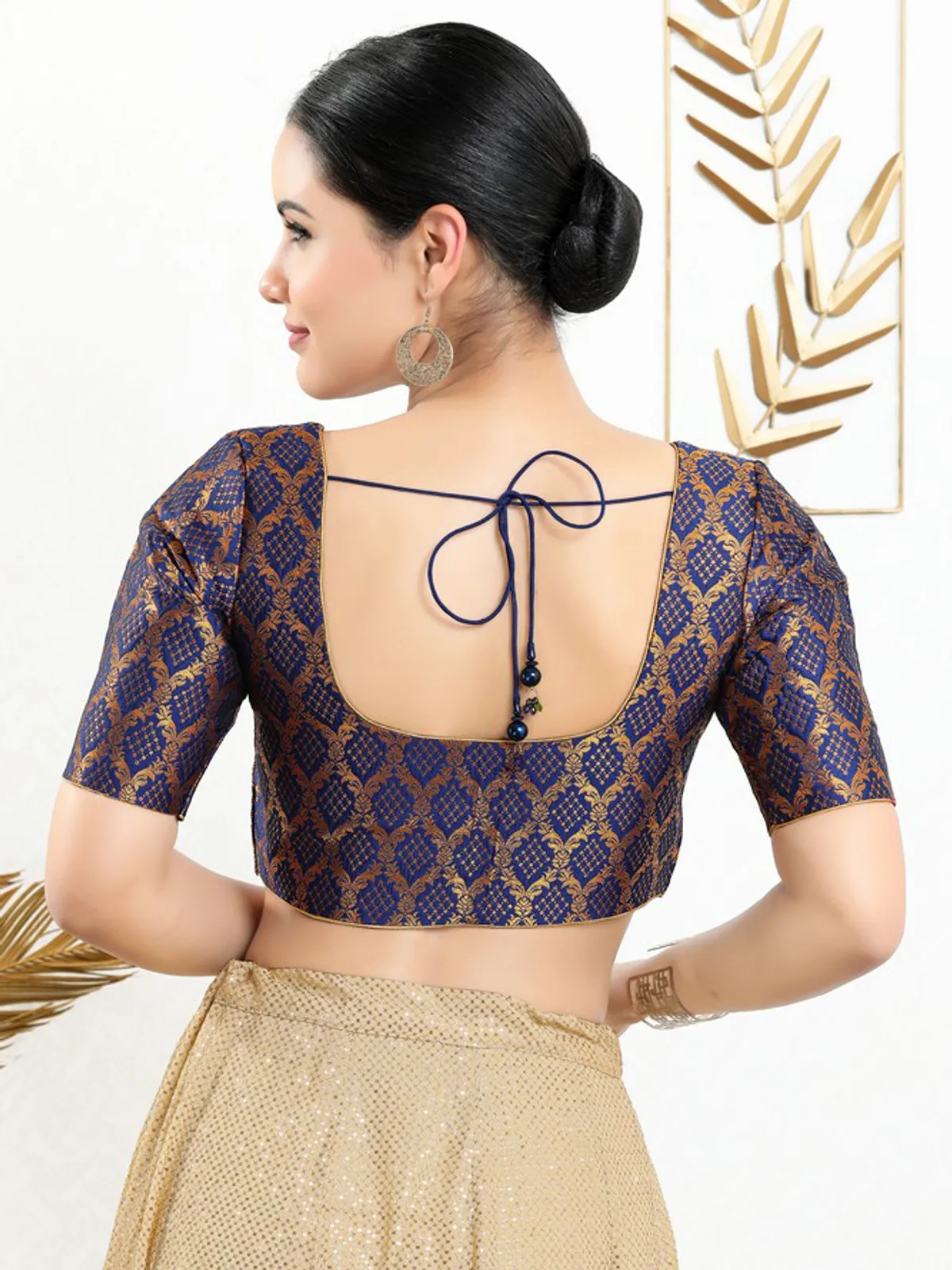 Navy jacquard ready made blouse