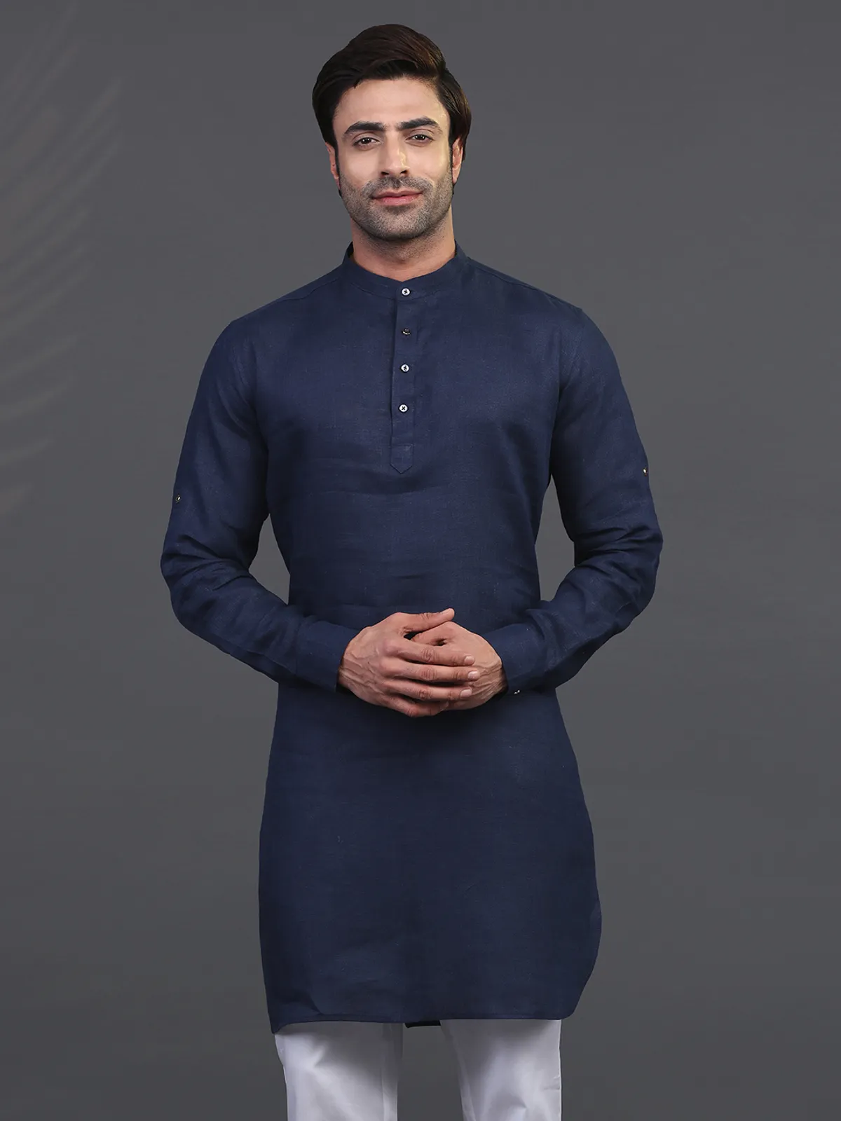 Navy linen kurta for festive wear