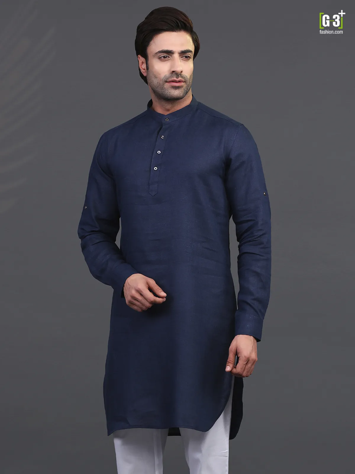 Navy linen kurta for festive wear