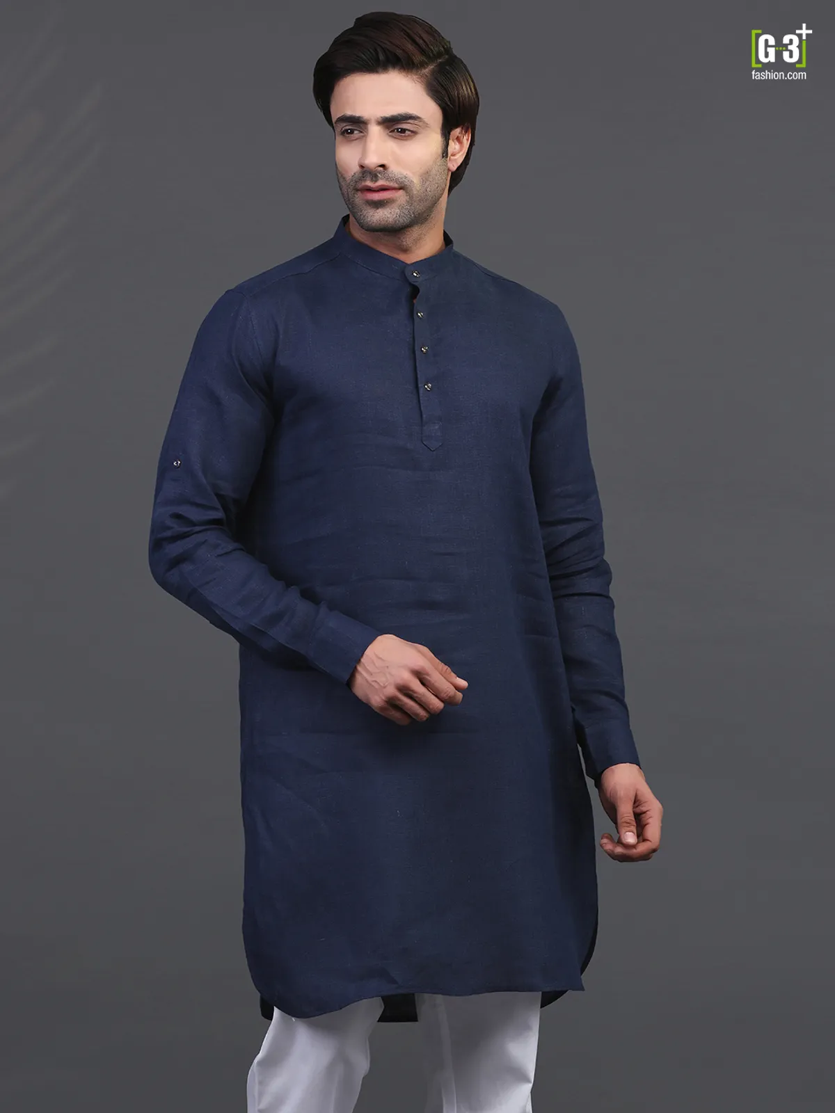 Navy linen kurta for festive wear