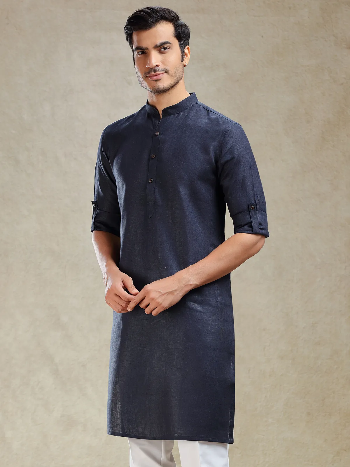 Navy linen kurta for festive wear for mens