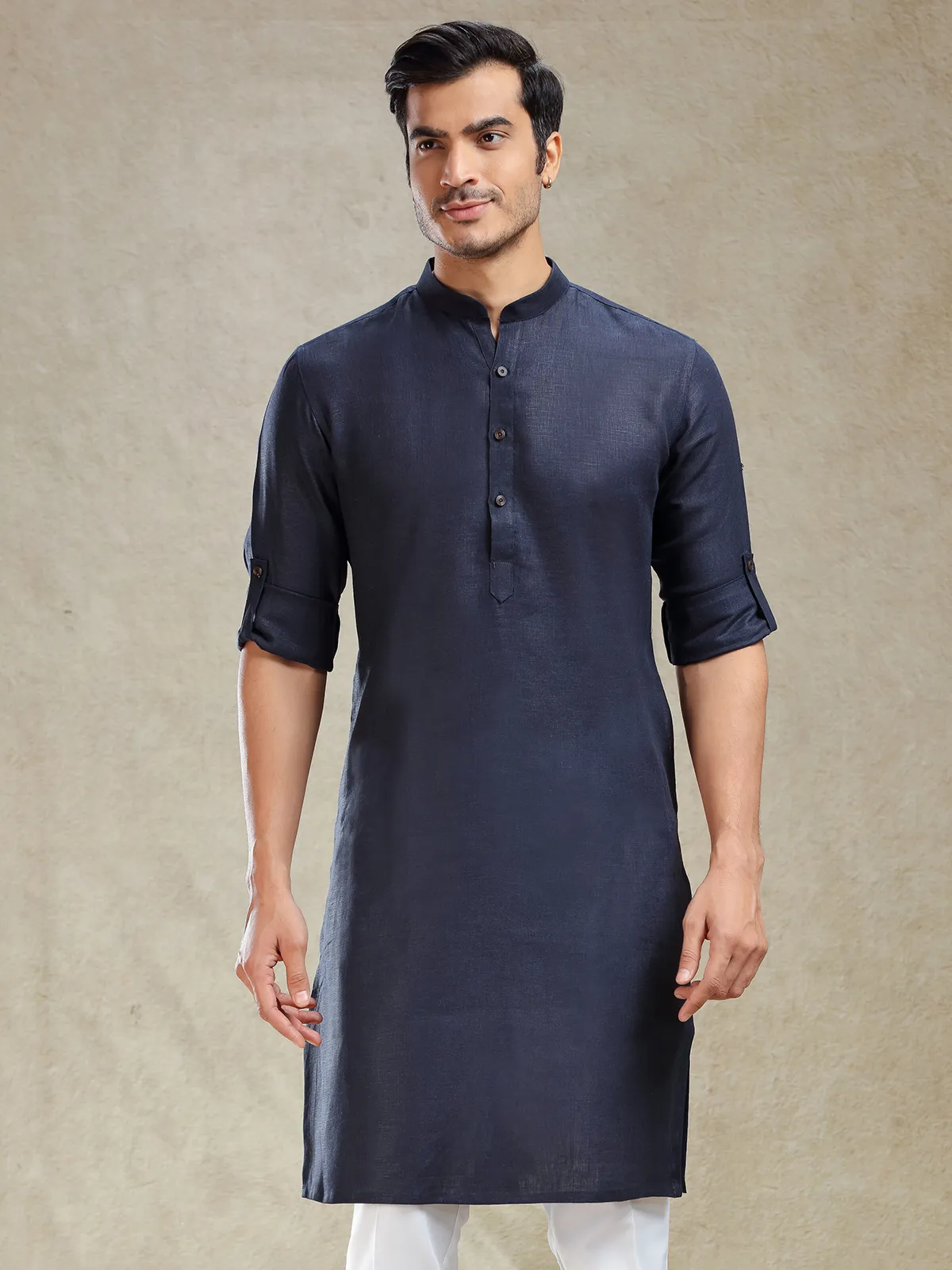 Navy linen kurta for festive wear for mens