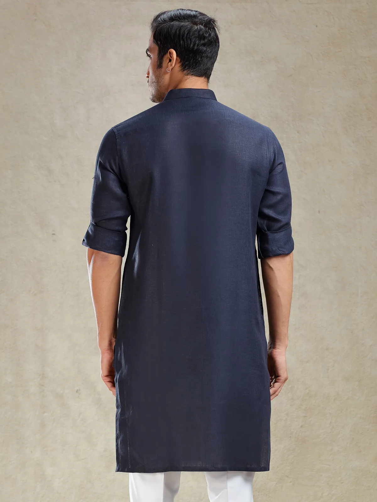 Navy linen kurta for festive wear for mens