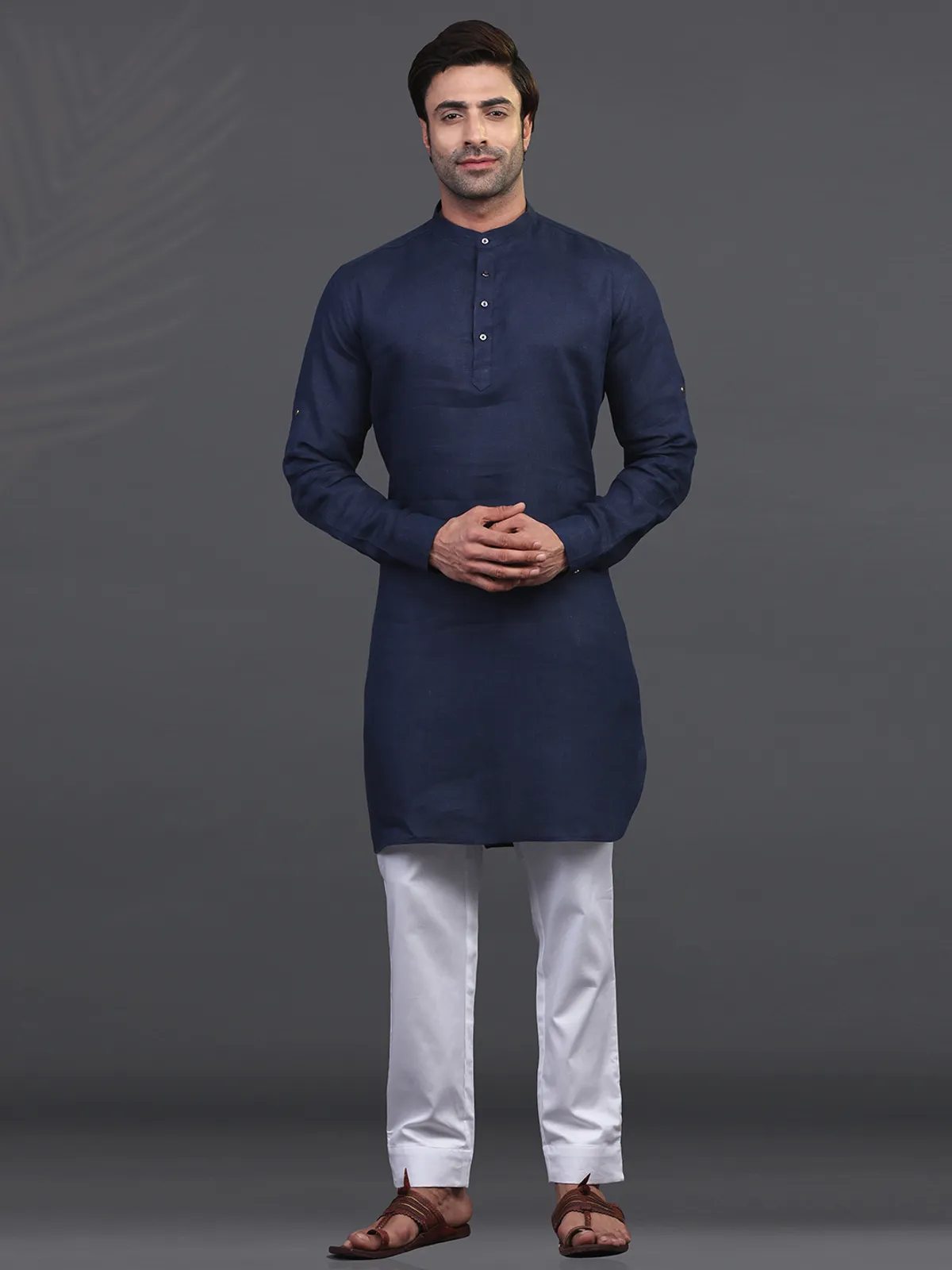 Navy linen kurta pajama festive wear