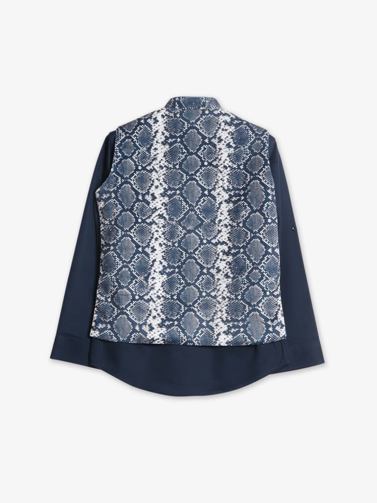 Navy printed velvet waistcoat with shirt