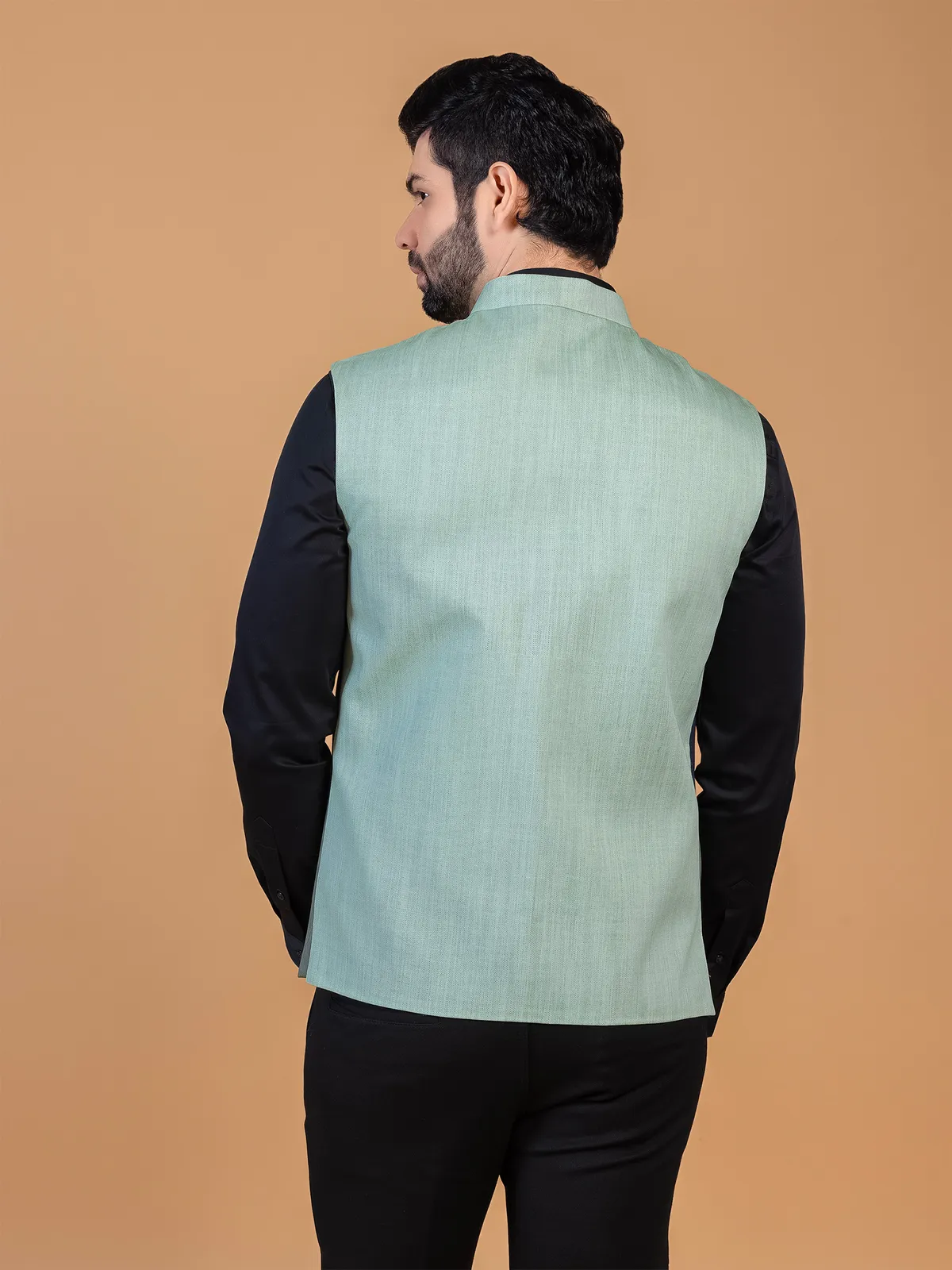 Navy silk color block waistcoat