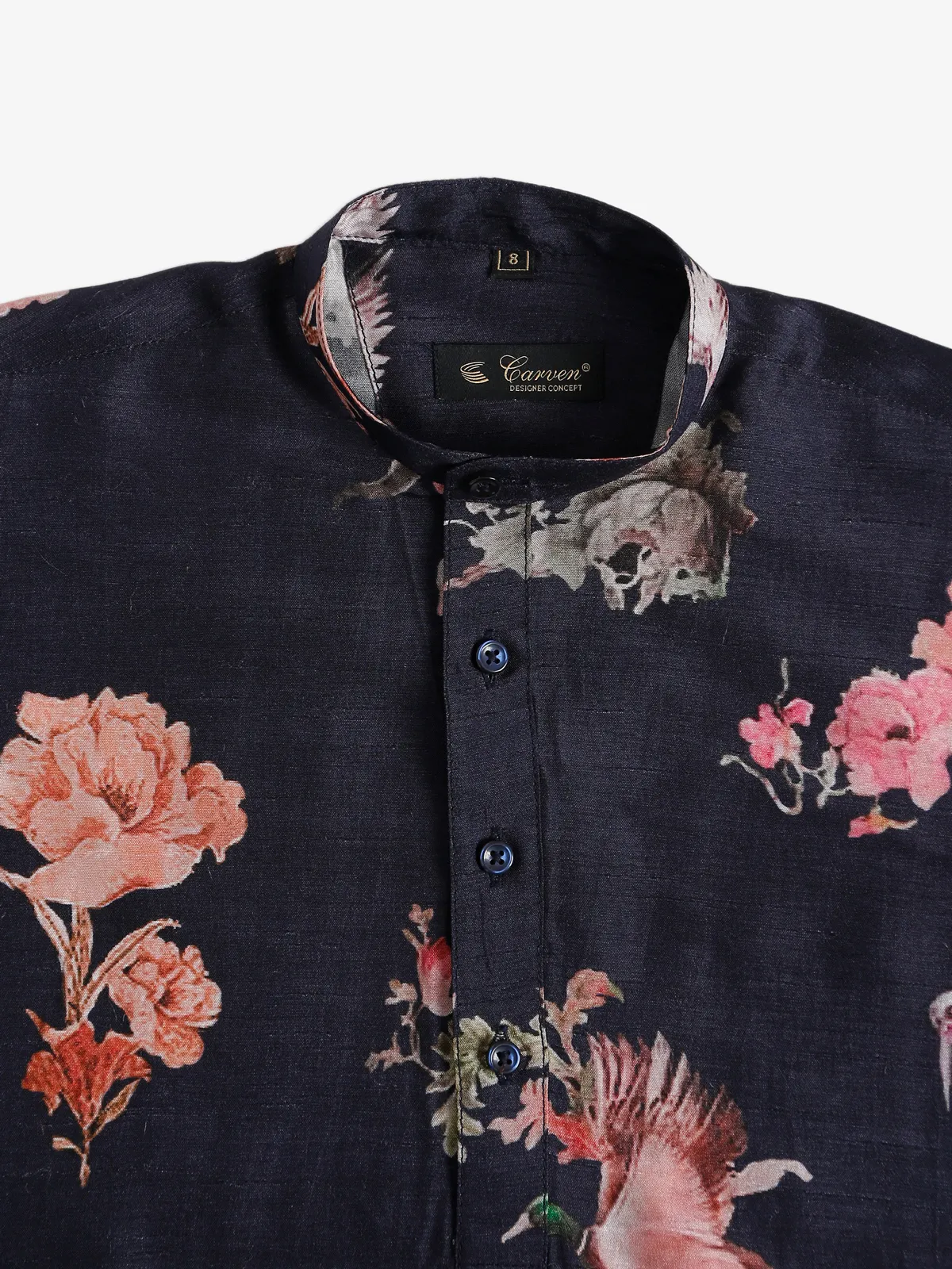 Navy silk floral printed kurta suit