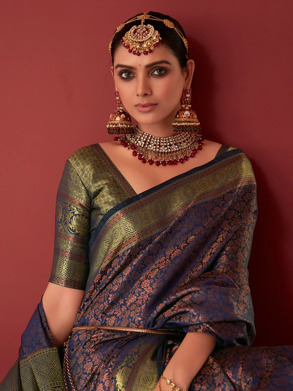 Navy soft kanjivaram silk saree