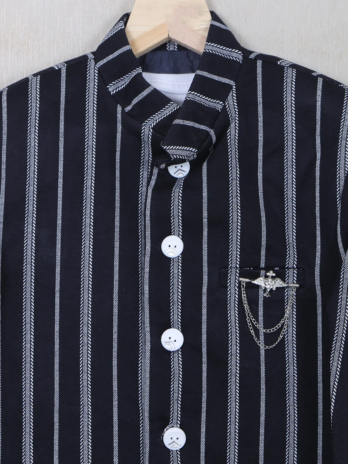 Navy striped style terry rayon blazer for boys