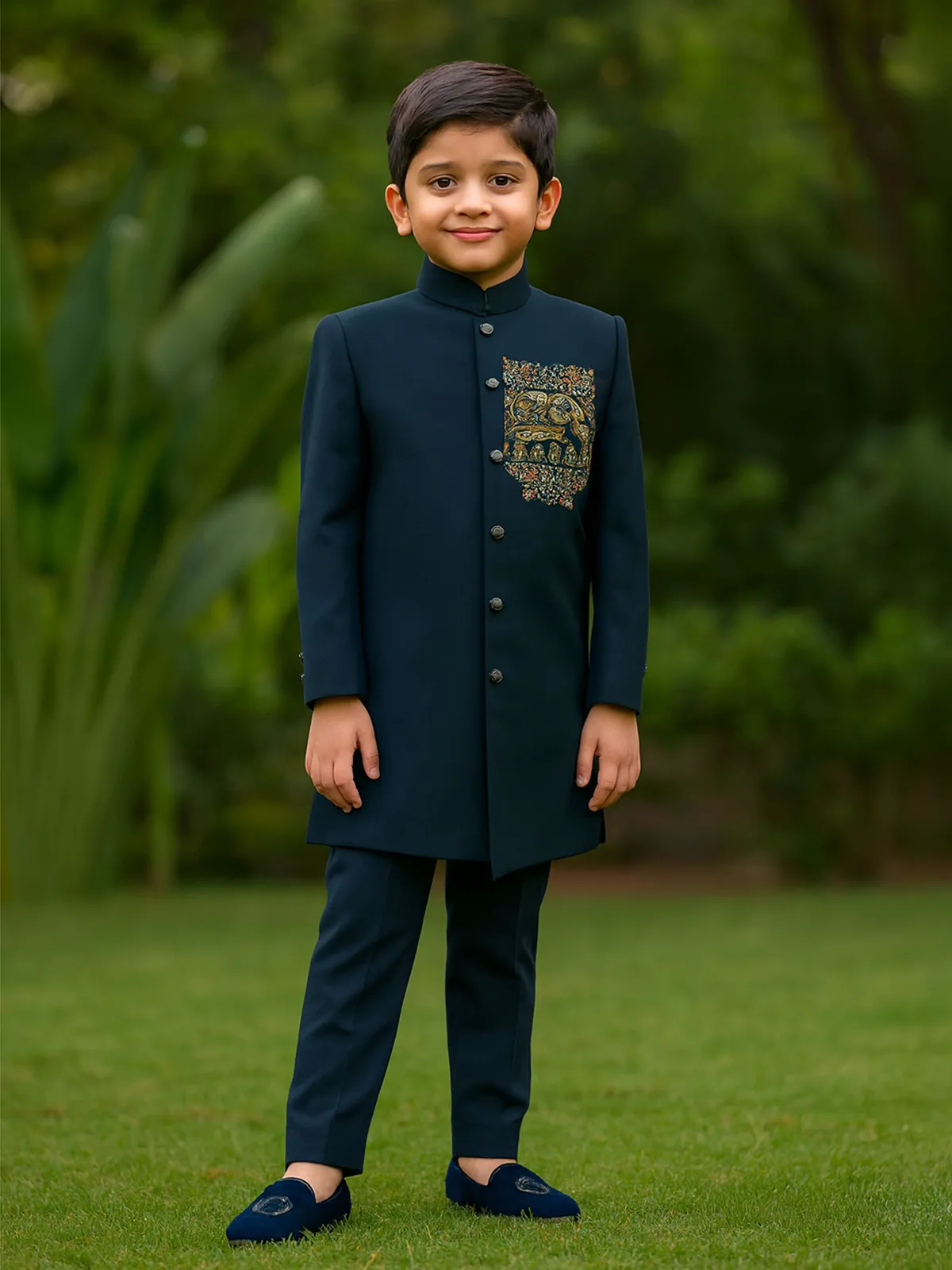 Navy terry rayon indowetsrn suit for wedding