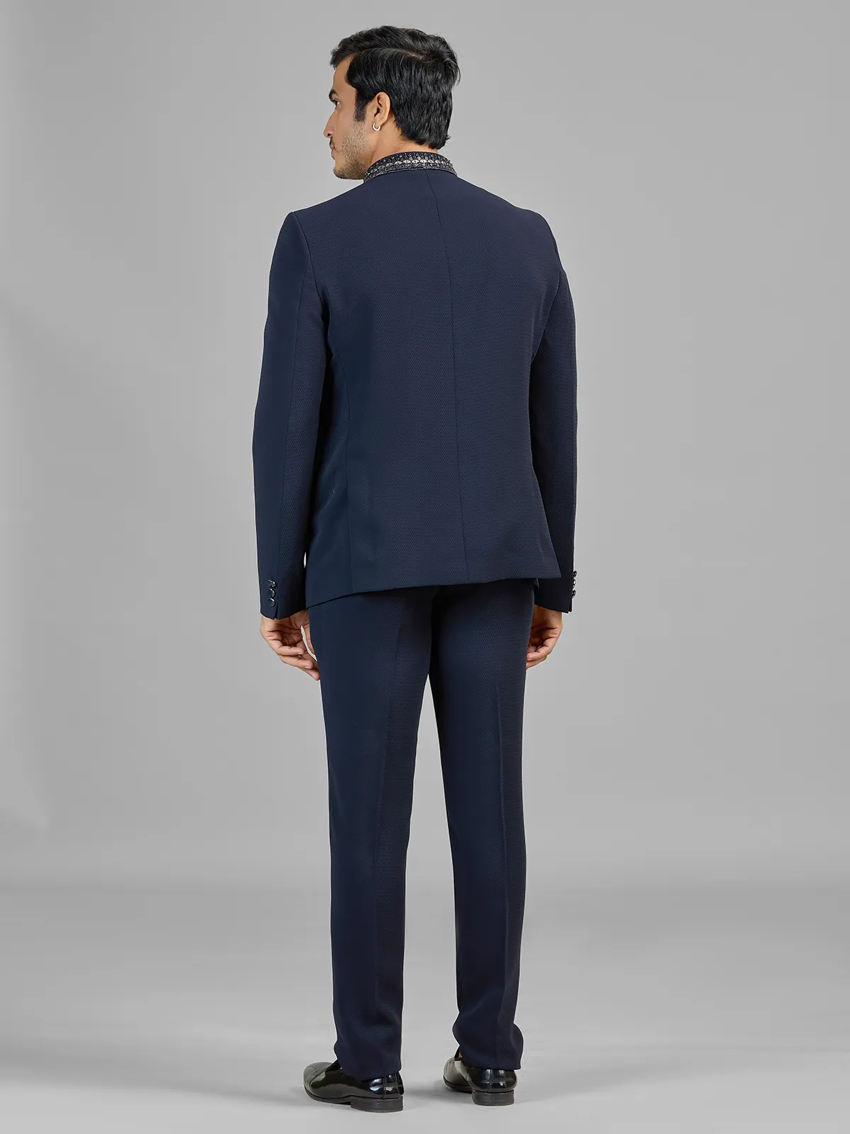 Navy terry rayon jodhpuri suit for party events