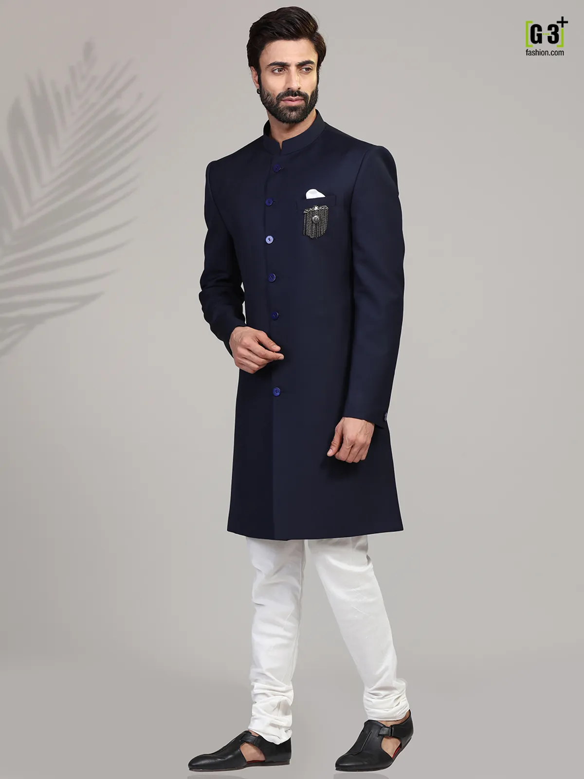 Navy terry rayon party wear mens indo western