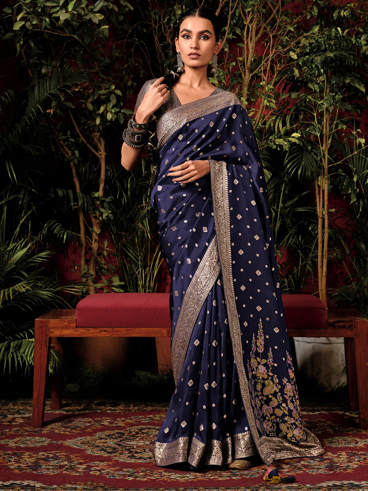 Navy viscose dola silk saree