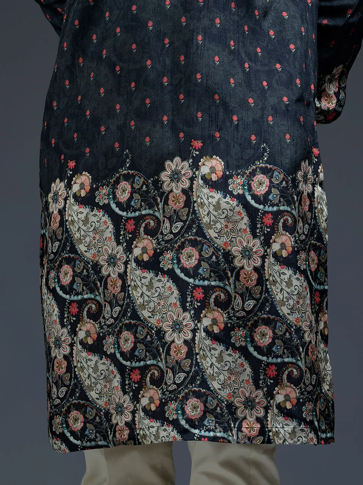 Navy zarookha printed kurta suit in silk