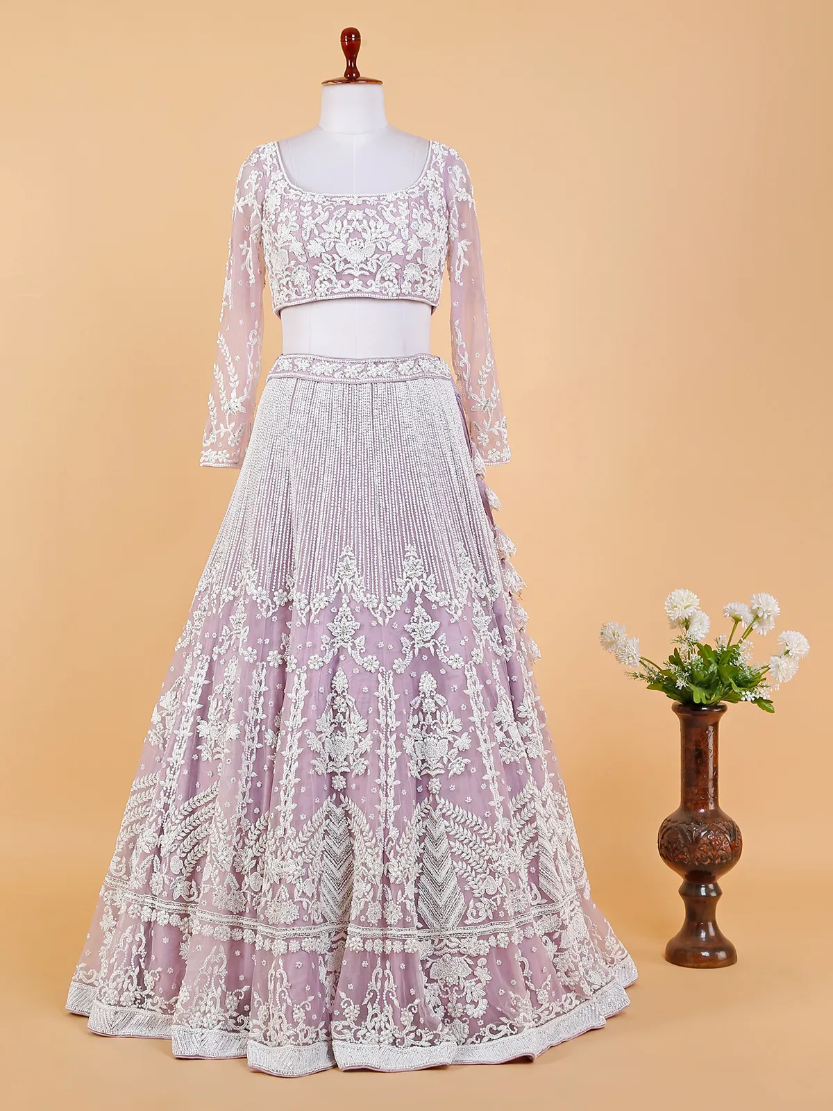 Net lilac purple reception lehenga choli