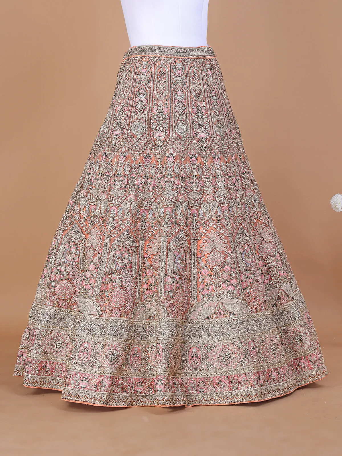 Net peach embroidery lehenga choli