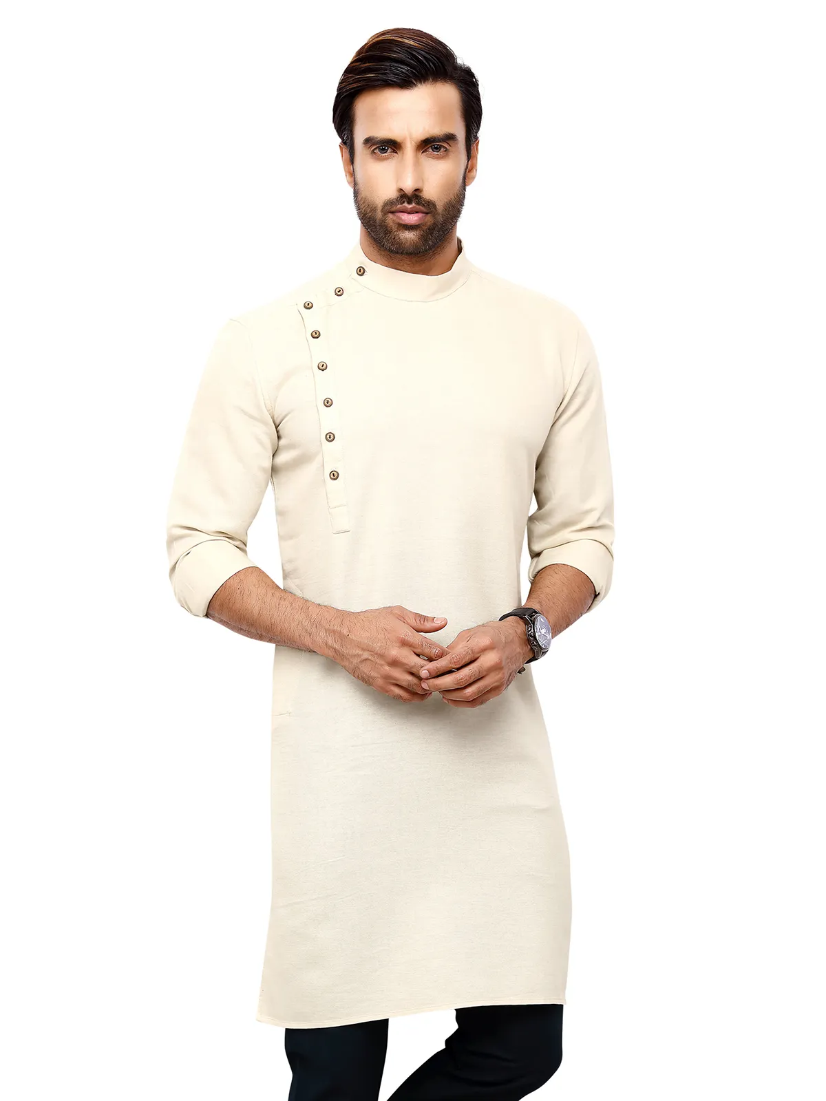 Classic off-white cotton plain  Men Kurta pajama