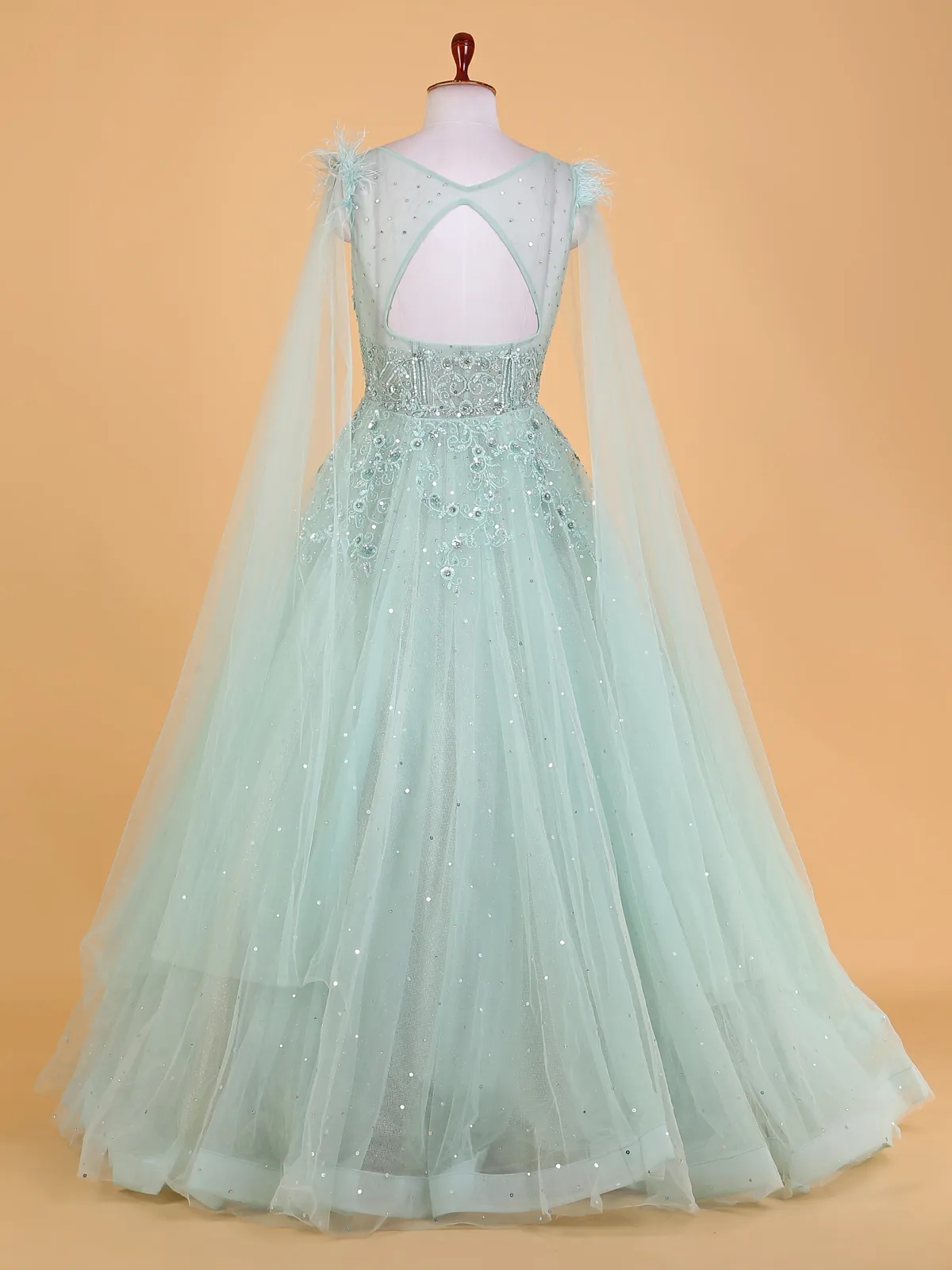 dress design in net Elegant sky blue net designer gown