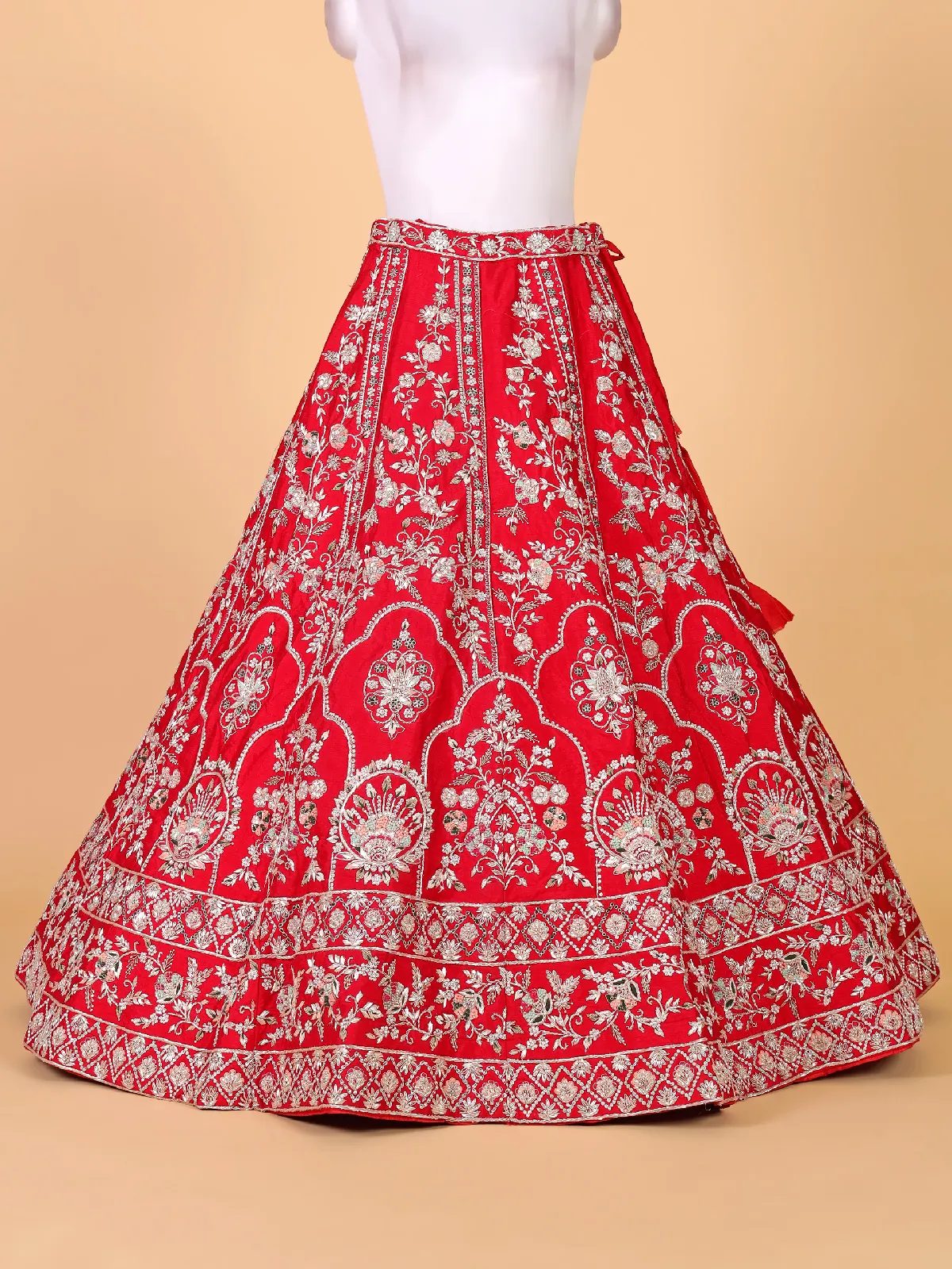 Stunning red raw silk lehenga choli for bridal