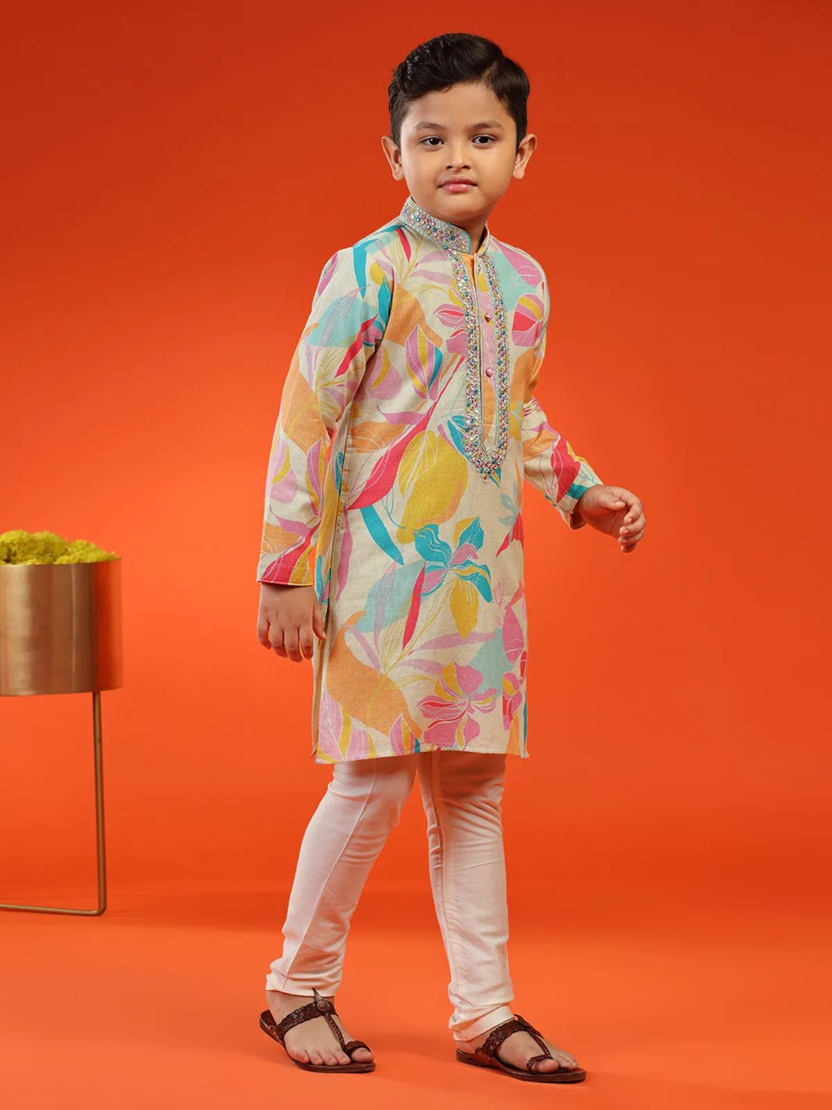 Newest beige printed kurta suit