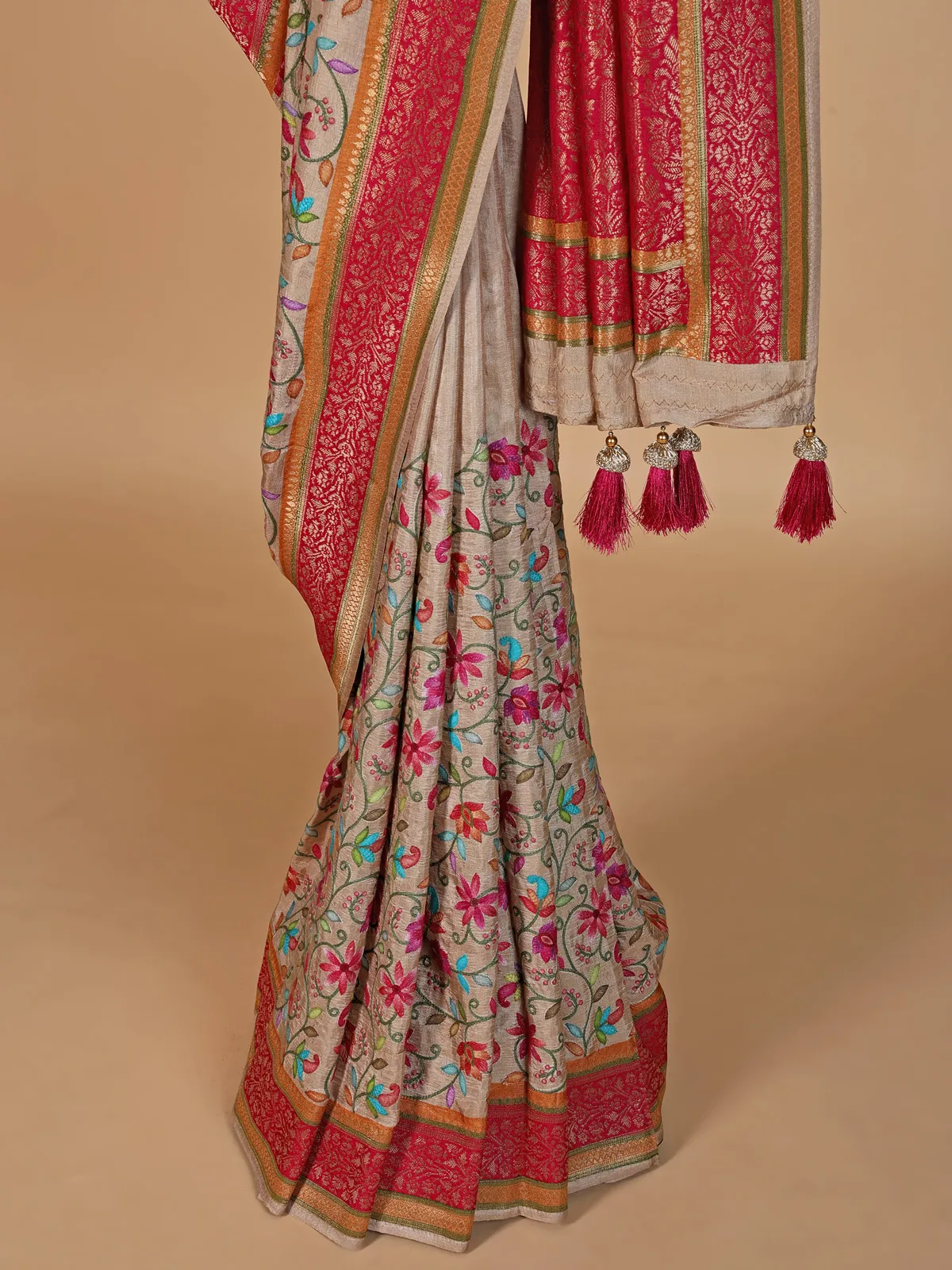 Newest beige silk saree for wedding
