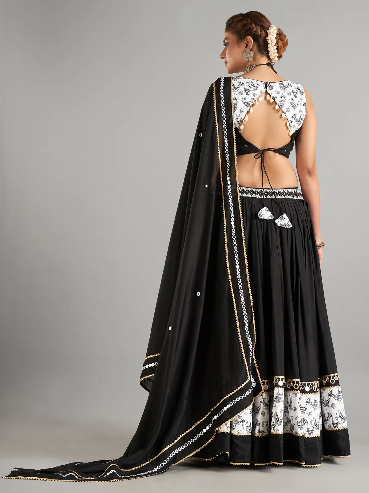 Newest black cotton silk lehenga choli