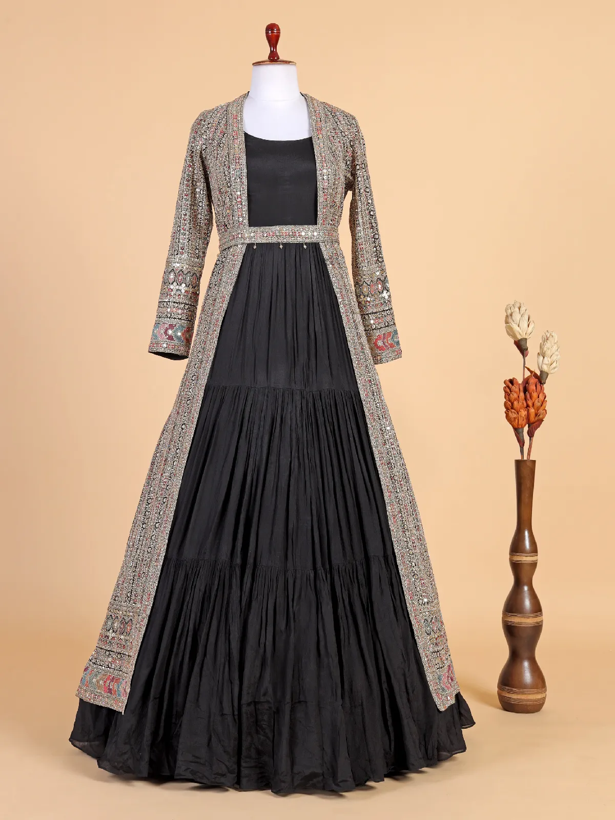 Newest black georgette jacket style suit