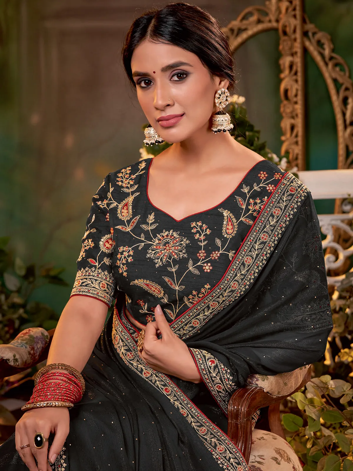 Newest black georgette saree