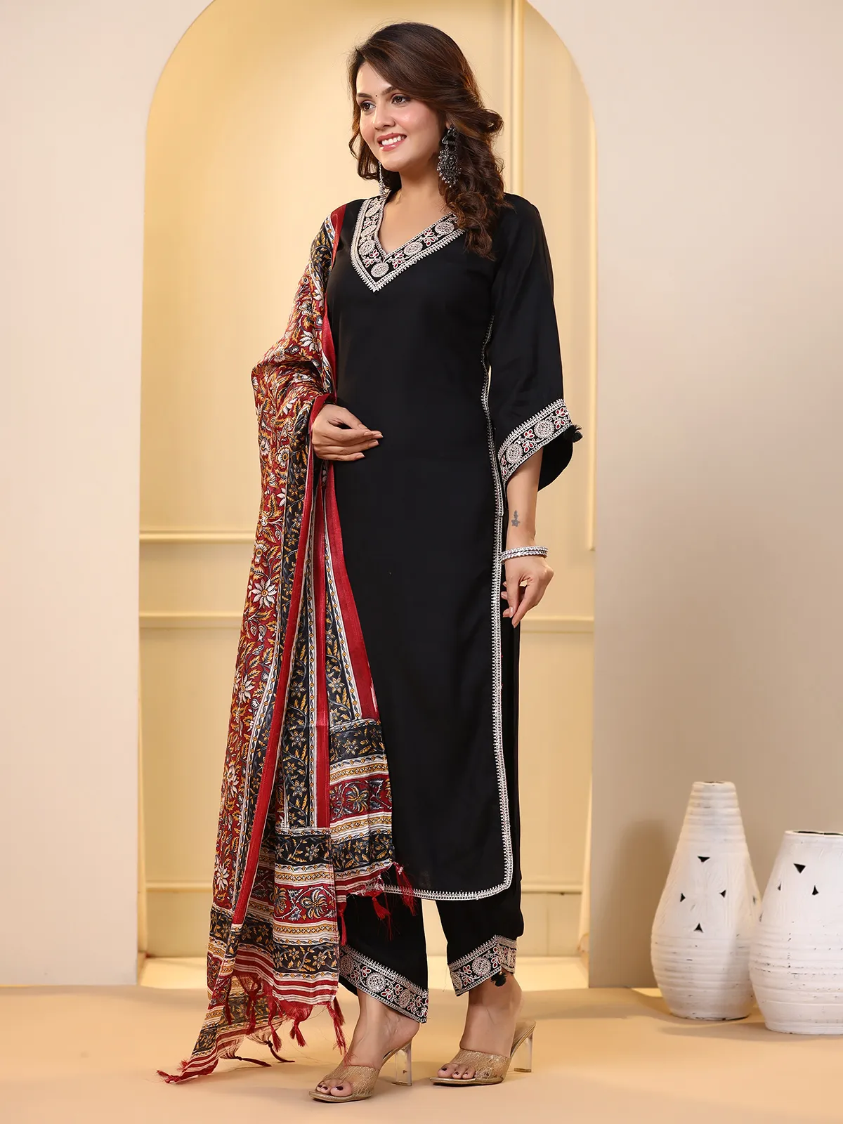 Newest black silk kurti set