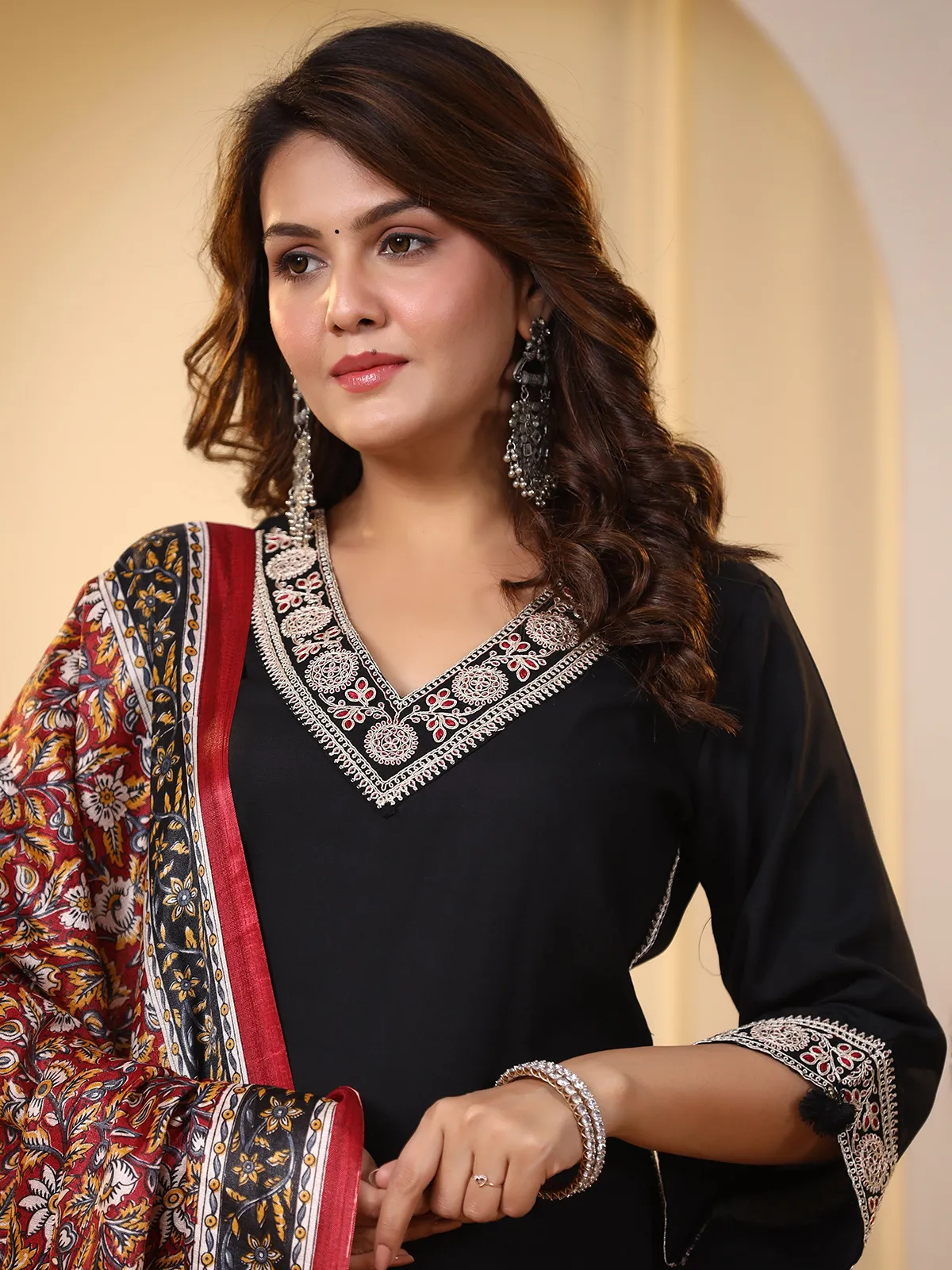 Newest black silk kurti set