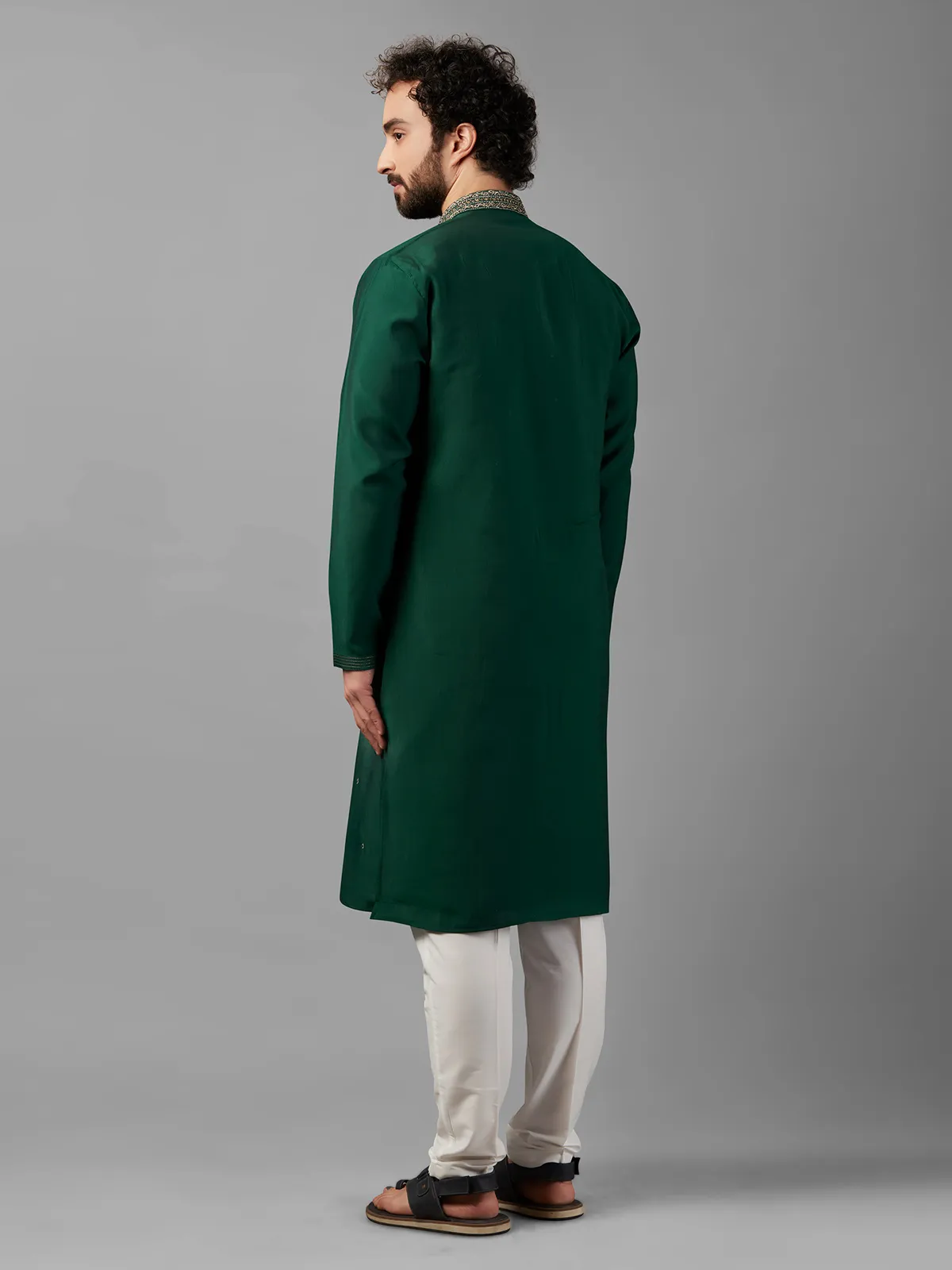 Newest bottle green silk  Men Kurta pajama