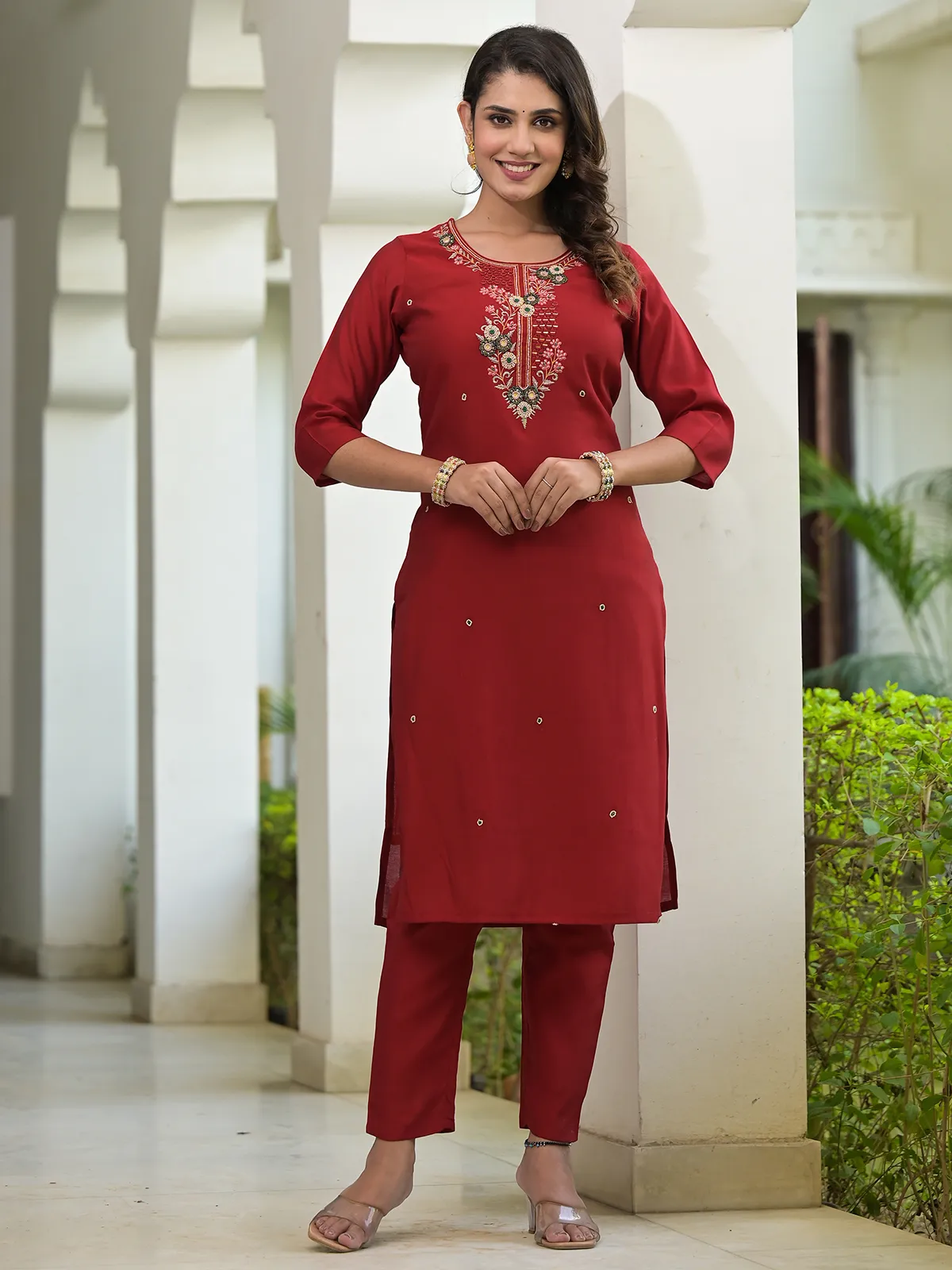 Newest cotton maroon kurti set