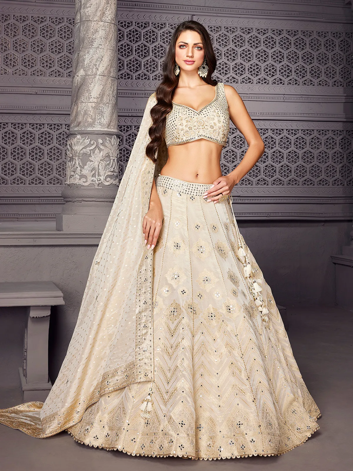 Newest cream organza lehenga choli