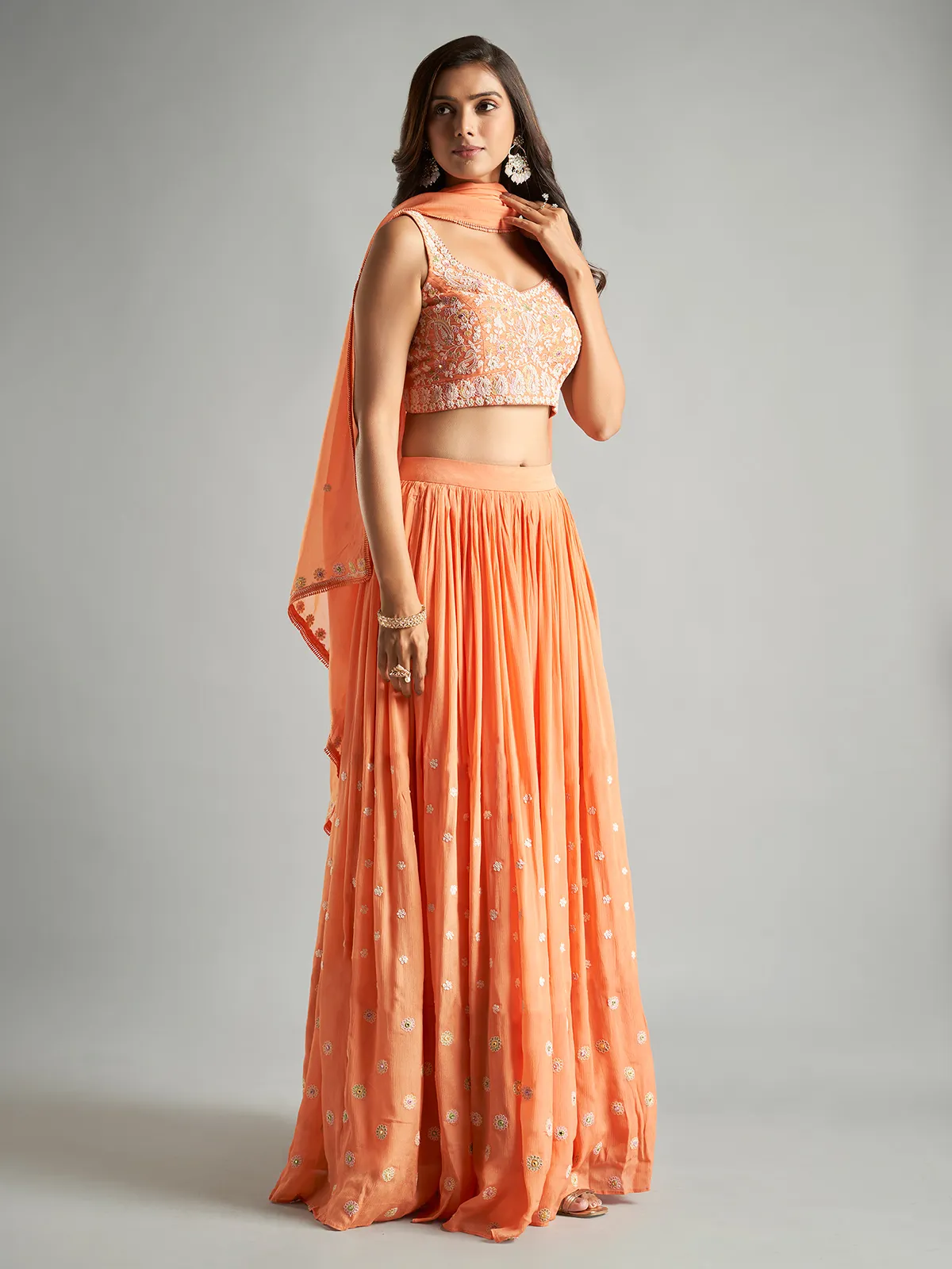 Newest georgette peach lehenga choli with dupatta