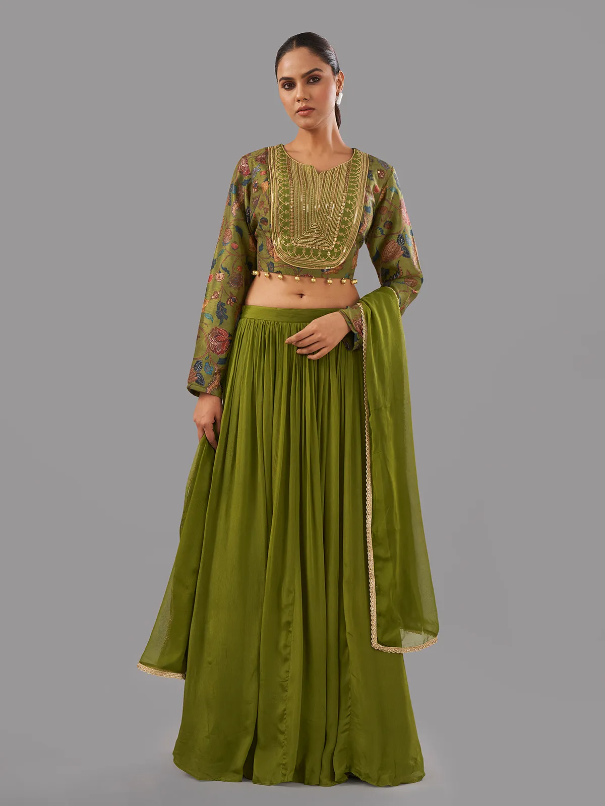 Newest green chiffon lehenga choli