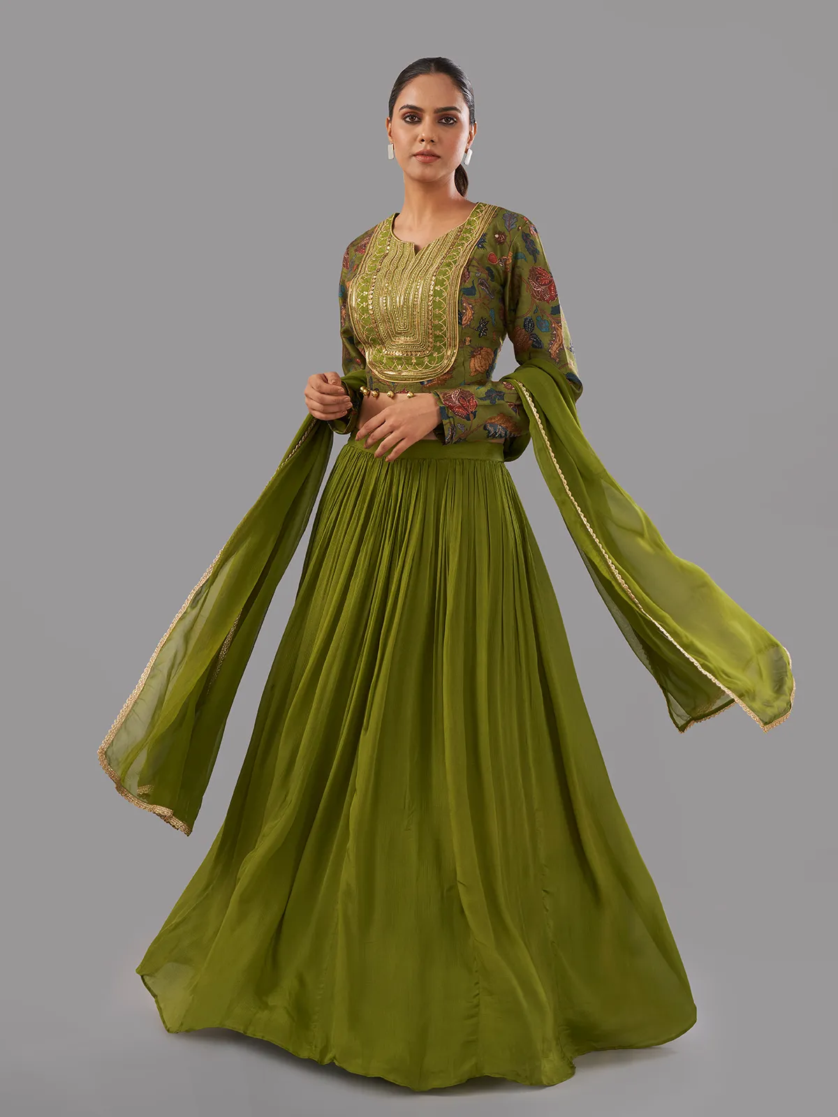 Newest green chiffon lehenga choli