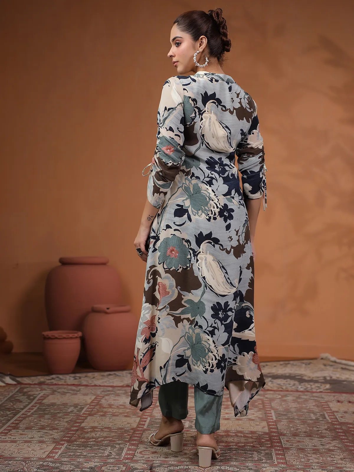 Newest light blue silk kurti set