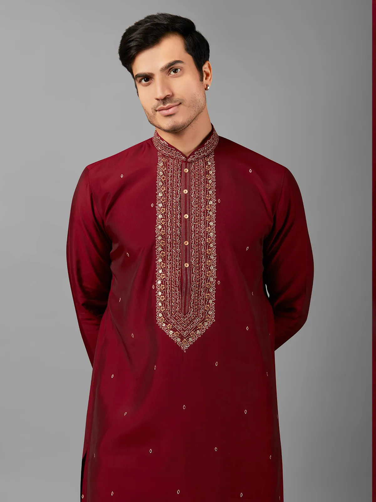 Newest maroon silk  Men Kurta pajama